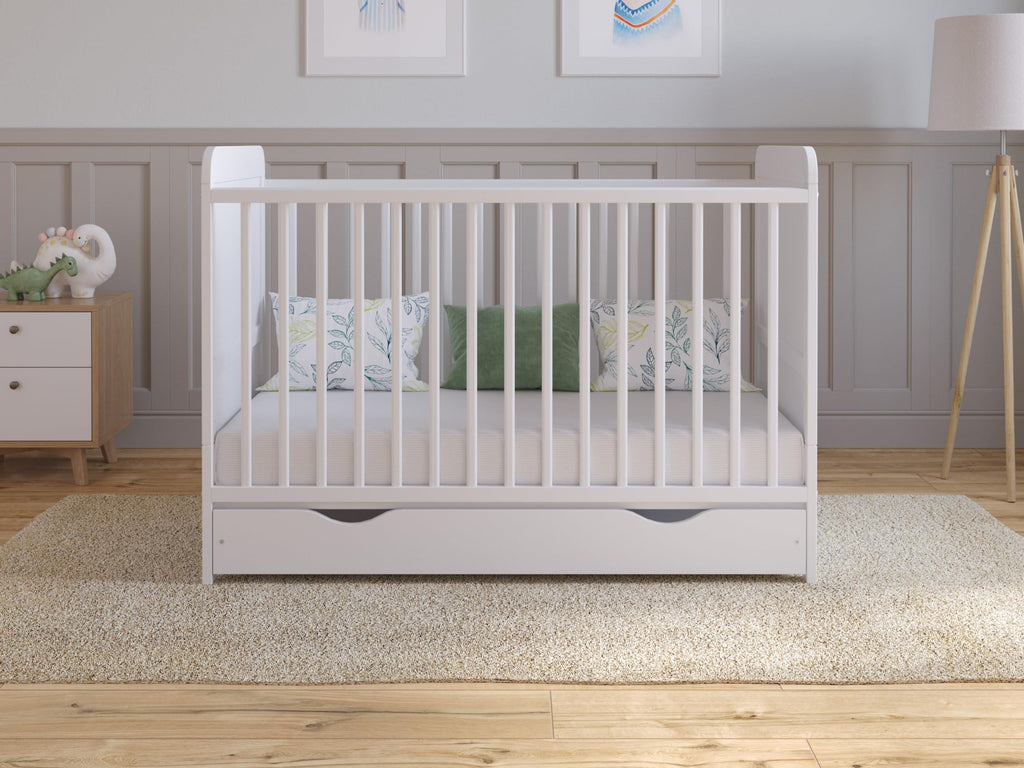 Love For Sleep Babybett Beistellbett 120x60 cm mit Schublade & Matratze - Kinderbett Baby Bett Holz Weiß, Babybett Komplett Set - Kinderbett Babybett Mitwachsend Gitterbett
