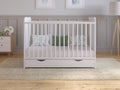 Love For Sleep Babybett Beistellbett 120x60 cm mit Schublade & Matratze - Kinderbett Baby Bett Holz Weiß, Babybett Komplett Set - Kinderbett Babybett Mitwachsend Gitterbett