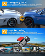 WiFi Dashcam Auto Vorne Hinten,4K+1080P,Auto Kamera,App-Steuerung Autokamera mit 64G SD-Karte,170°+140° Ultraweitwinkel,Mini 1.47 Zoll,Nachtsicht,WDR,G-Sensor,Loop-Aufnahm,Parküberwachung