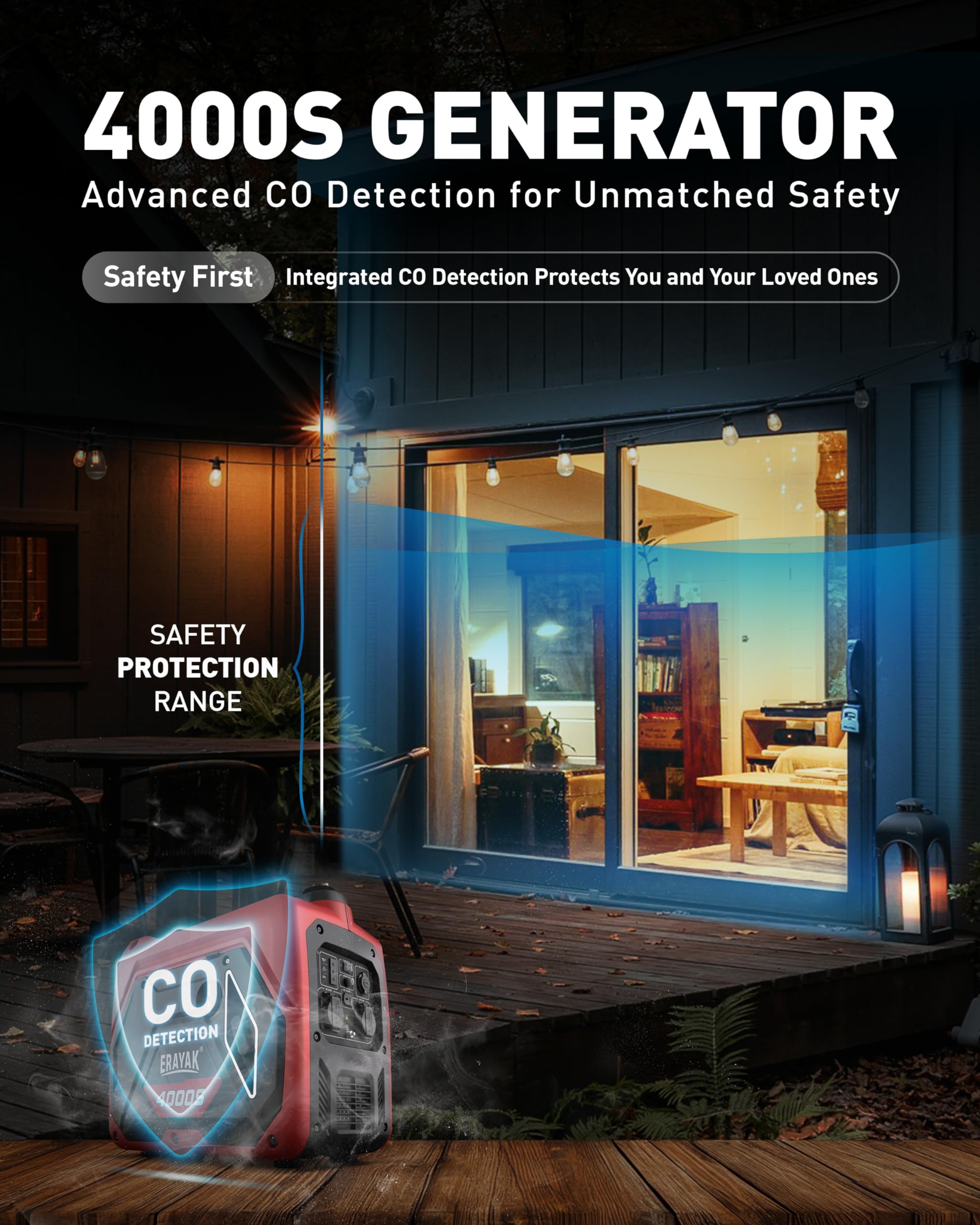 ERAYAK 4000W Notstromaggregat Leise Benzin Inverter Stromerzeuger Stromaggregat Generator Stromgenerator mit Ölsensor ECO-Modus für Camping, Wohnmobile (EYG4000S)