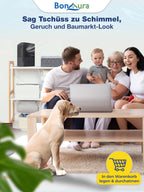 BonAura® Luftentfeuchter ohne Strom - Raumentfeuchter für Keller, Bad uvm. - 680g Luftenfeuchter Nachfüllpack inklusive - Entfeuchter und Luftentfeuchter Granulat im Set - Schutz vor Schimmel