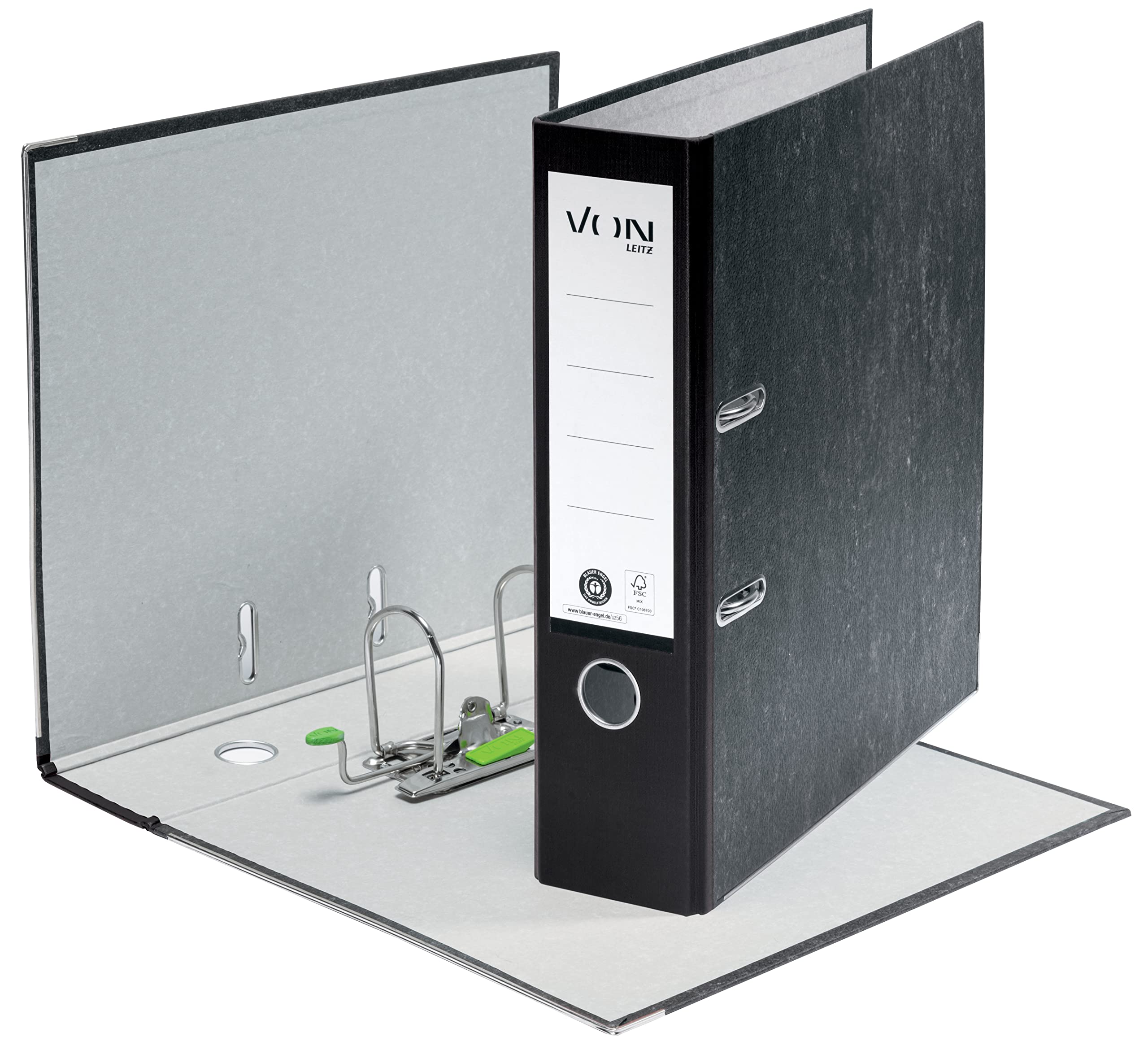 VON Leitz Ordner A4, 10er Pack, 100 % Recyclingpapier, 80 mm Rückenbreite, Für 600 Blatt, Blauer Engel & FSC-zertifiziert, Für Schule, Studium & Zuhause, Schwarz, 10530095