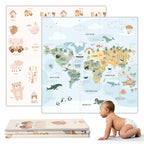 HuBorns - Spielmatte Baby Faltbar 200x180 cm und Wendbar, Krabbelmatte Baby Schadstofffrei mit CE Zertifikat, Play Mat XXL Gepolstert, Spielmatte Rutschfest und Wasserdicht (Weltkarte)