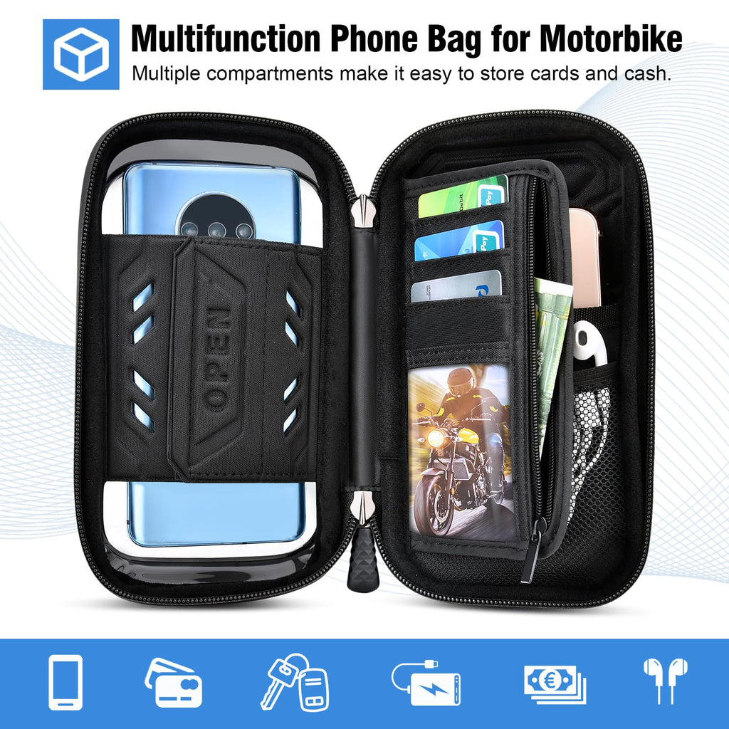 WACCET Handyhalterung Motorrad Wasserdicht, Motor Halterung 360° Drehbarer Handyhalter für Motorrad Spiegel mit Sonnenblende Touch ID Roller Handyhalterung für Smartphone is zu 7,2" (Schwarz)