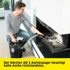 Karcher Asche- und Trockensauger AD 2, Nennleistungsaufnahme: 600 W, Metallbehälter: 14 l, Saugschlauch: 1,2 m, integrierte Filterabreinigung, Flachfaltenfilter, Metall-Grobschmutzfilter