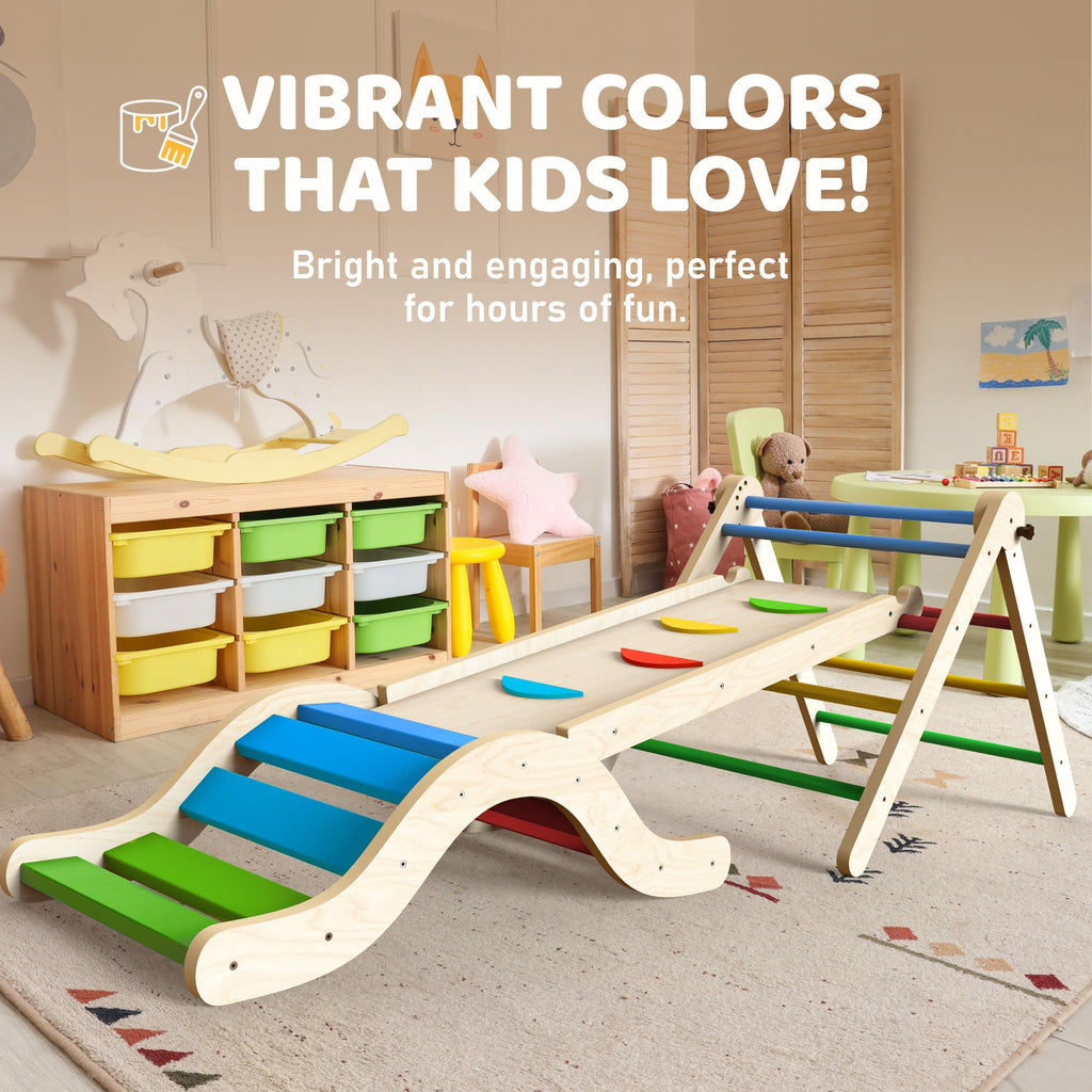Montessori Indoor Spielset: 7-in-1 Klettergerüst mit Rutsche, Bogen & Matte für Kleinkinder und Kinder (1-3 Jahre) (Colorful)