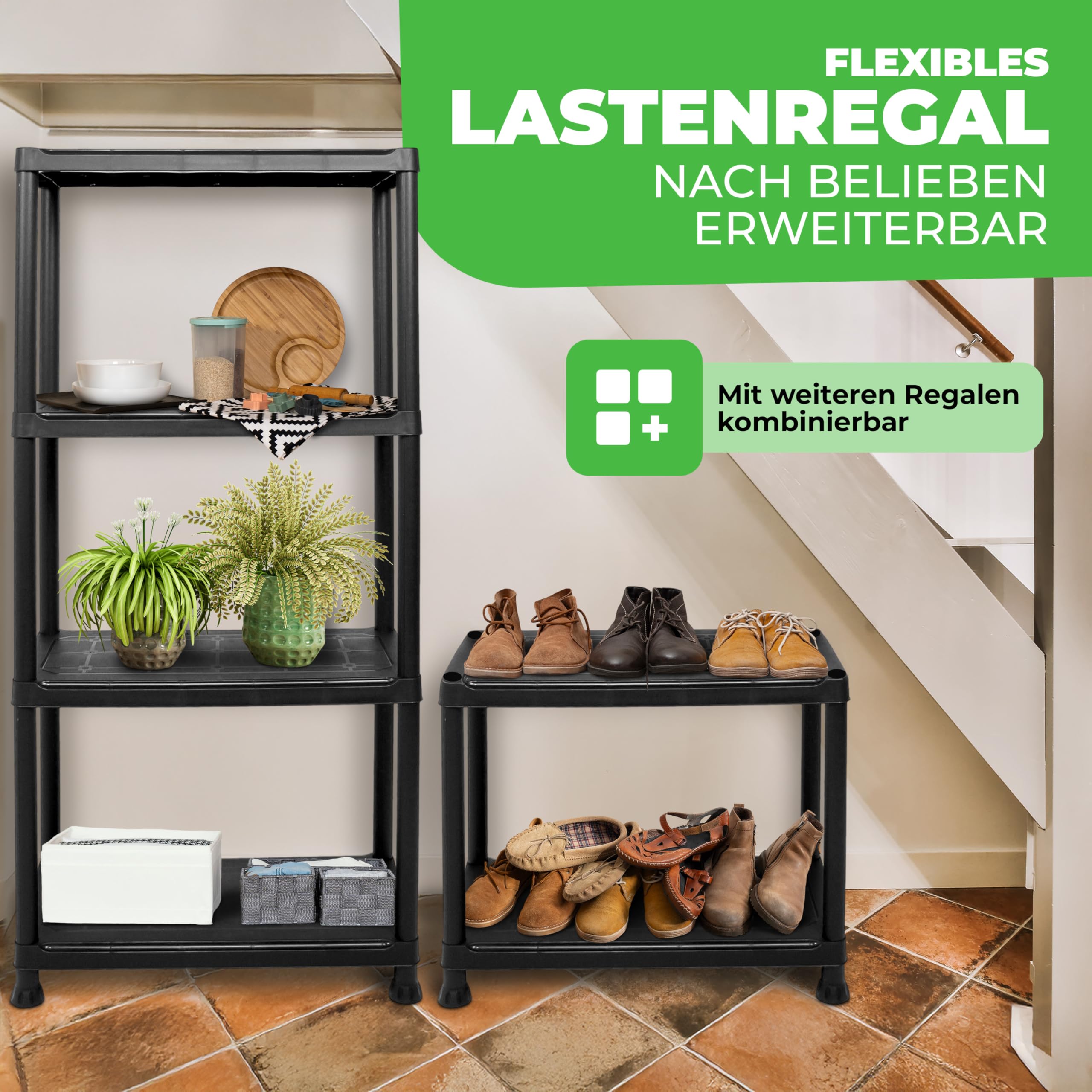 Schwerlastregal, 2er Set, Kellerregal, Lagerregal, Steckregal, 131 x 60 x 30 cm, jeweils bis 80 kg belastbar und 4 Ablagen