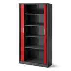Jan Nowak Rollladenschrank Aktenschrank Büroschrank mit Rolltüren Querrollladenschrank Metall Pulverbeschichtung 4 Einlegeböden 185 cm x 90 cm x 45 cm (Anthrazit-Rot)