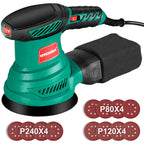 HYCHIKA Exzenterschleifer, 300W Schleifmaschine mit Absaugung für Holz, 6 Geschwindigkeiten 6000-13000 U/min, mit 12pcs Schleifpapier 125mm klett, Staubfangbehälter