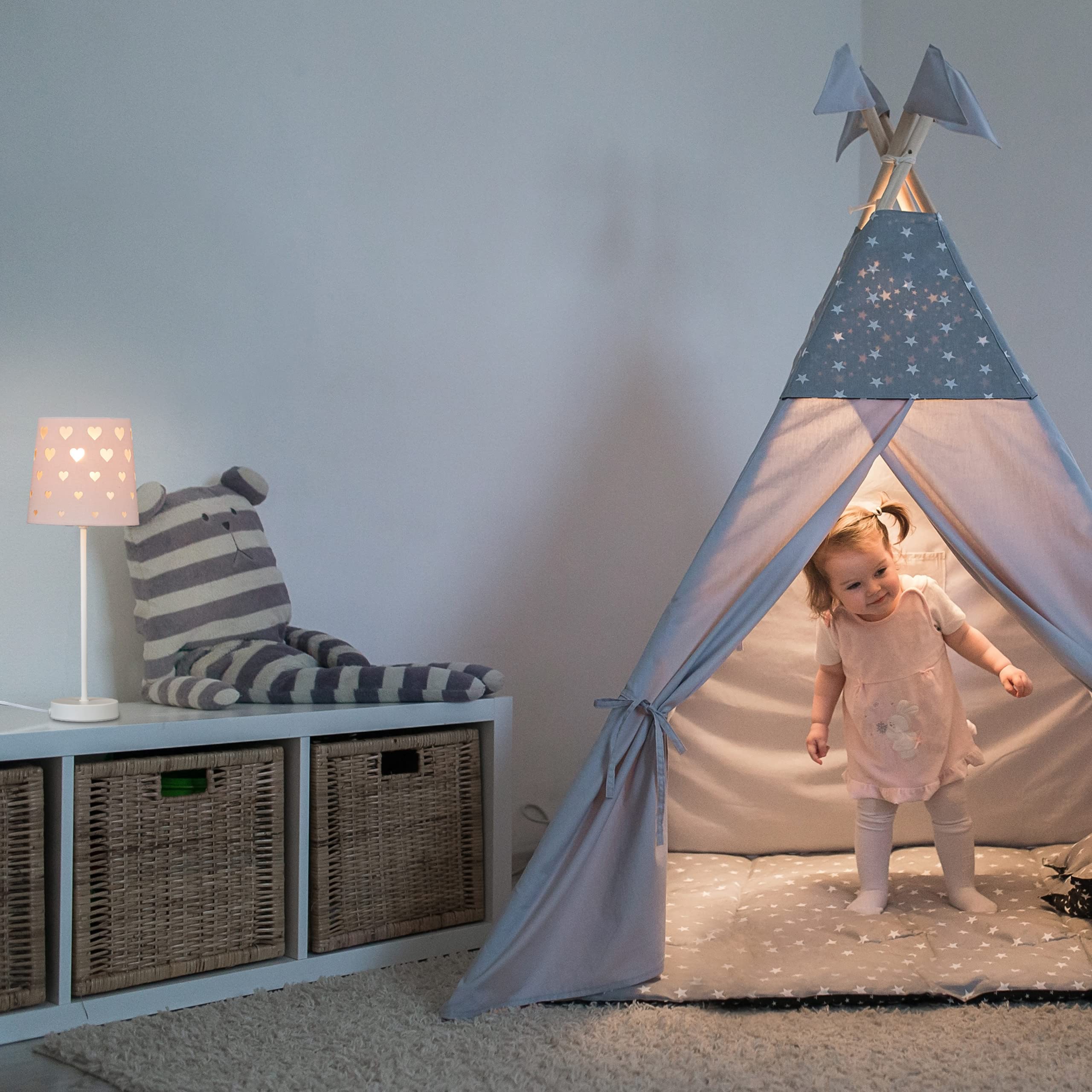 Relaxdays Nachttischlampe Kinder, rosa-weiß