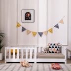 ecomi® Kinderbett 80x160 mit Rausfallschutz Bodenbett Kinder Bett mit Lattenrost für Kinder Kinderbetten für Mädchen und Jungen Massivholz Kiefer in Weiß