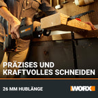 WORX WX501.9 Akku-Säbelsäge 20V – leistungsstarke Brushless Motor – 26mm Hublänge – 0-3000/min Leerlaufdrehzahl– leicht & kompakt – werkzeugloser Messerwechsel – LED Licht – ohne Akku & Ladegerät
