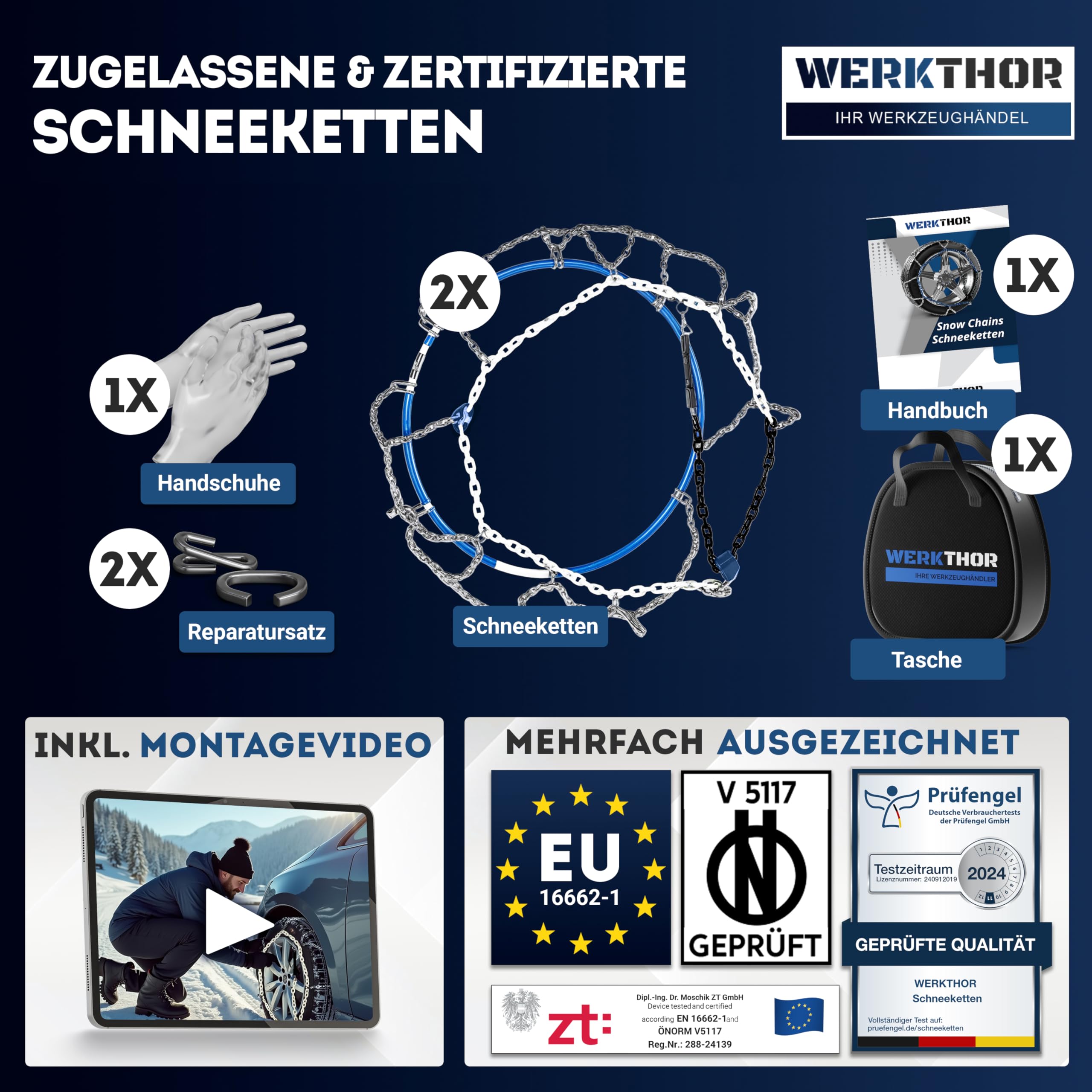 WERKTHOR Schneeketten Werkzeuglose Montage Sicherem Grip EUZulassung Für Winterfahrer