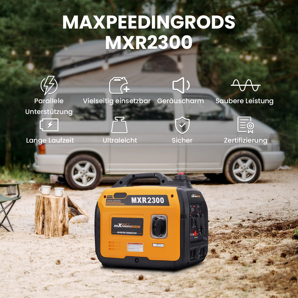 maXpeedingrods 2300W Inverter Stromerzeuger Superleise Tragbarer für Outdoor Camping Wohnmobil 4 Takt Leicht Notstromaggregat Benzin für Reise Garage, Wohnwagen mit USB und 230 V Steckdosen