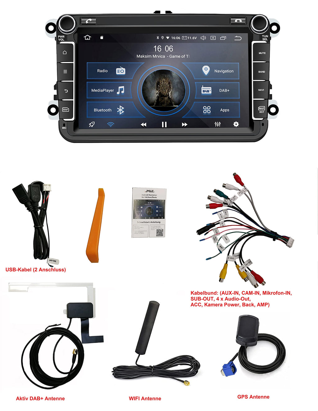 M.I.C. AV8V7-Ultra Android 13 Autoradio mit navi Qualcomm Snapdragon 665 8G+256G Ersatz für VW Golf t5 touran Passat RNS RCD Skoda SEAT: SIM DAB Plus BT 5.0 WiFi 2din 8" IPS Panzerglas Bildschirm USB