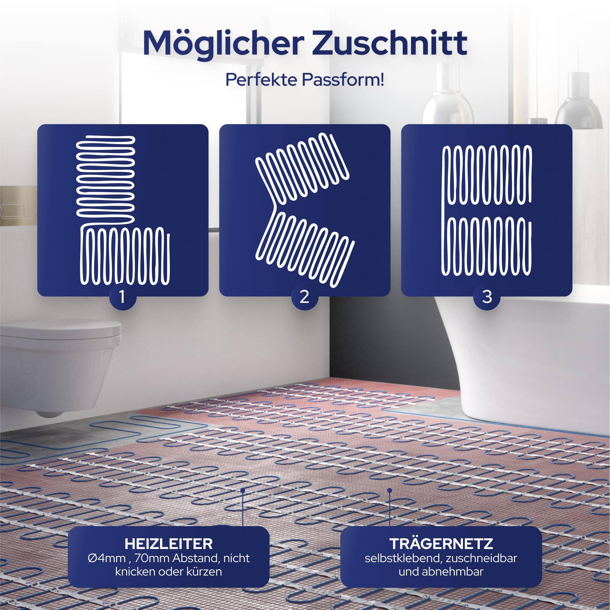 VILSTEIN® Elektrische Fußbodenheizung [150W/m²] - Bodenheizung Elektrisch geeignet für Laminat, Fliesen & mehr - Elektro Fussbodenheizung - Elektrische Heizmatte Fußboden - (14x0.5m - 7qm)