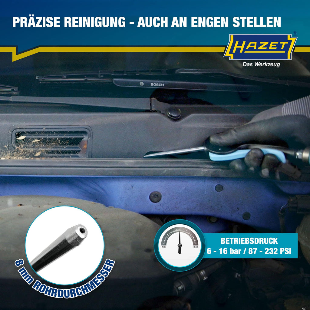 HAZET Ausblaspistole 9040P-2 I 280 mm gerade, lange Düse, 6 bar Betriebsdruck mit ergonomischem Handgriff I für ein schnelles Entfernen von Spänen oder anderen Fremdkörpern
