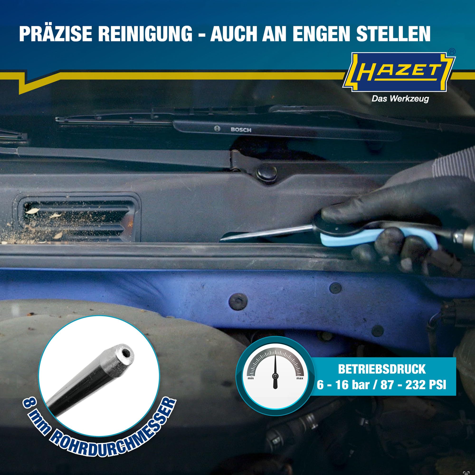 HAZET Ausblaspistole 9040P-2 I 280 mm gerade, lange Düse, 6 bar Betriebsdruck mit ergonomischem Handgriff I für ein schnelles Entfernen von Spänen oder anderen Fremdkörpern