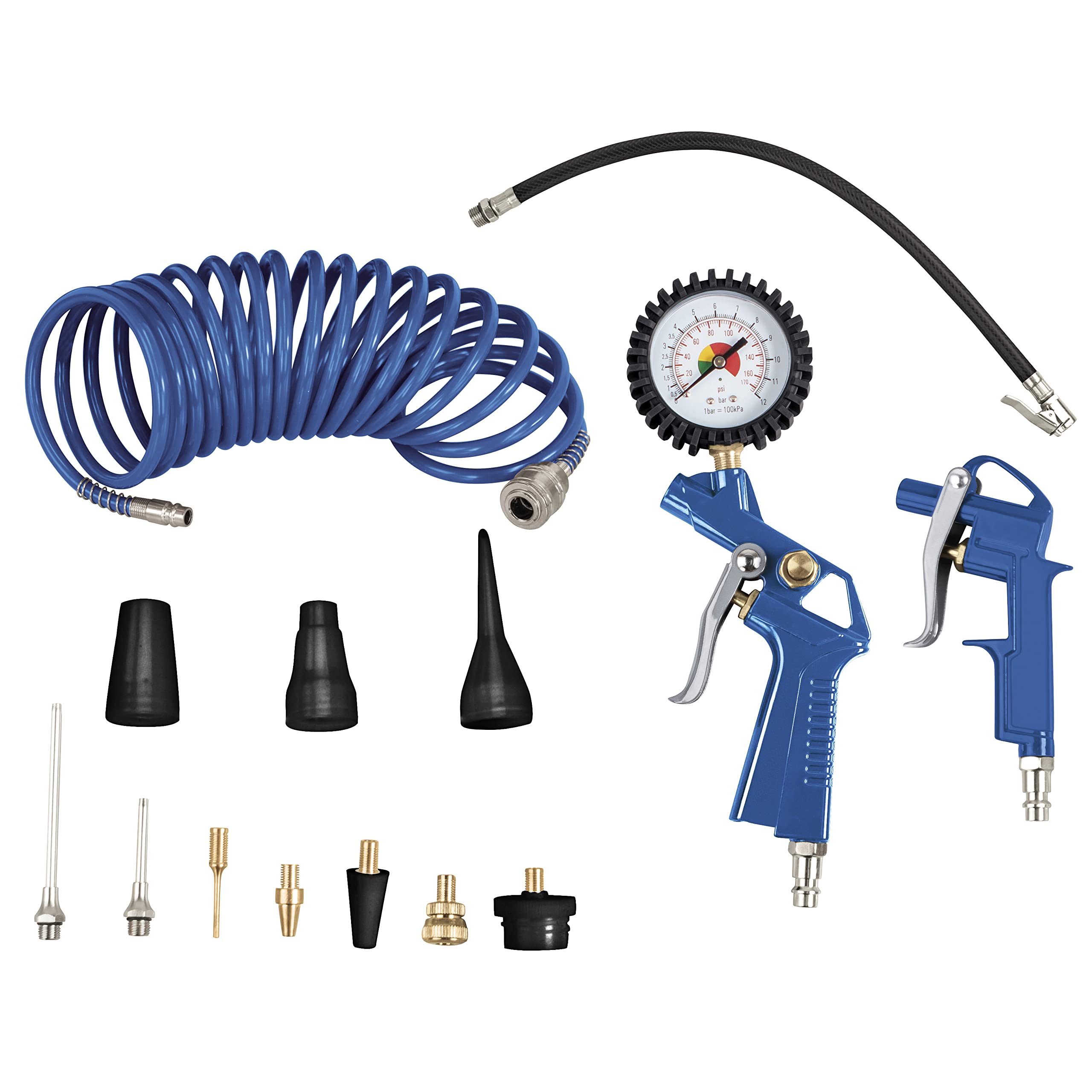 Scheppach Kompressor HC25o (1100W, 24 L,8 bar, Ansaugleistung 165 l/min, Druckminderer, ölfrei) - inkl. 13-teiligem Druckluft-Werkzeug-Set + 5 m Spiralschlauch
