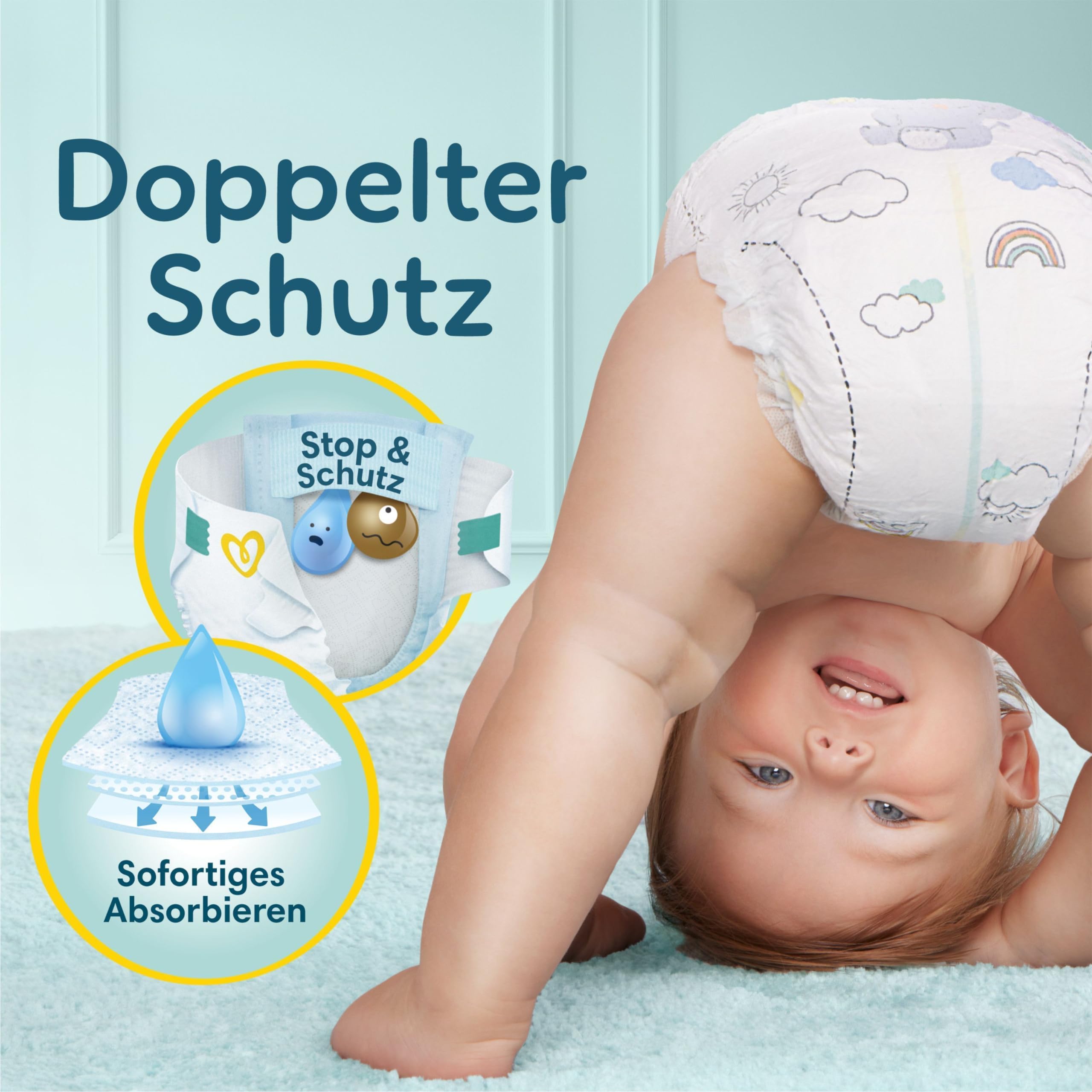 Pampers Premium Protection Größe 7, 128 Windeln, 15kg+, Doppelter Schutz für die Haut und vor Auslaufen