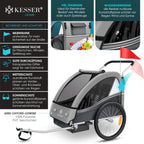 KESSER® Kinderfahrradanhänger Sport-RX 2in1 Jogger & Buggy 5-Punkt-Gurt Sicherheitsgurt 360° Vorderrad Kinderfahrradanhänger Reflektoren für 1-2 Kinder (max. 40 kg) Getränkehalter & Smartphonefach