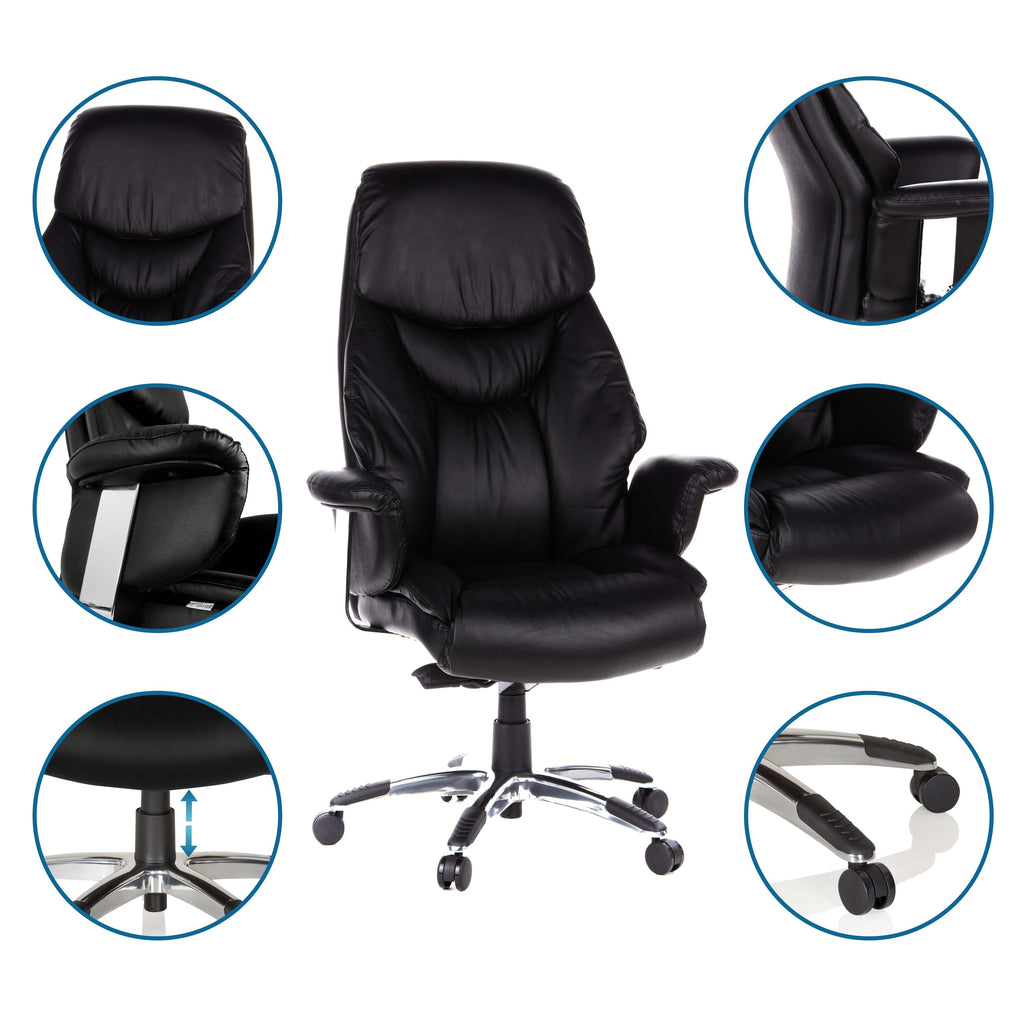 hjh OFFICE 608200 XXL Chefsessel Prado Leder Schwarz Bequemer Bürosessel mit Dicker Polsterung, hohe Rückenlehne