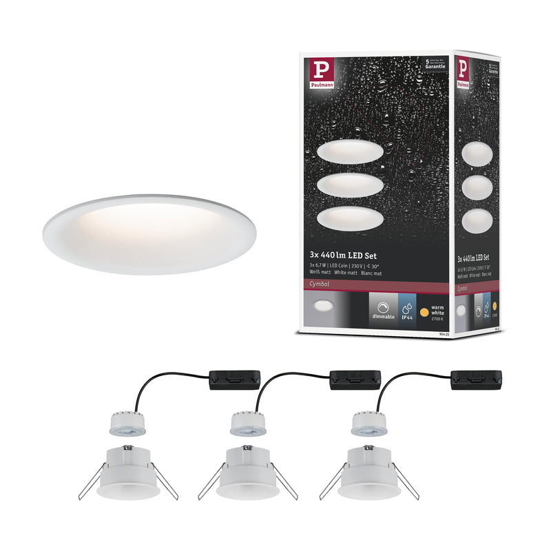 Paulmann 93415 Einbauleuchte LED Cymbal 3x6,8W Weiß matt blendfrei dimmbar