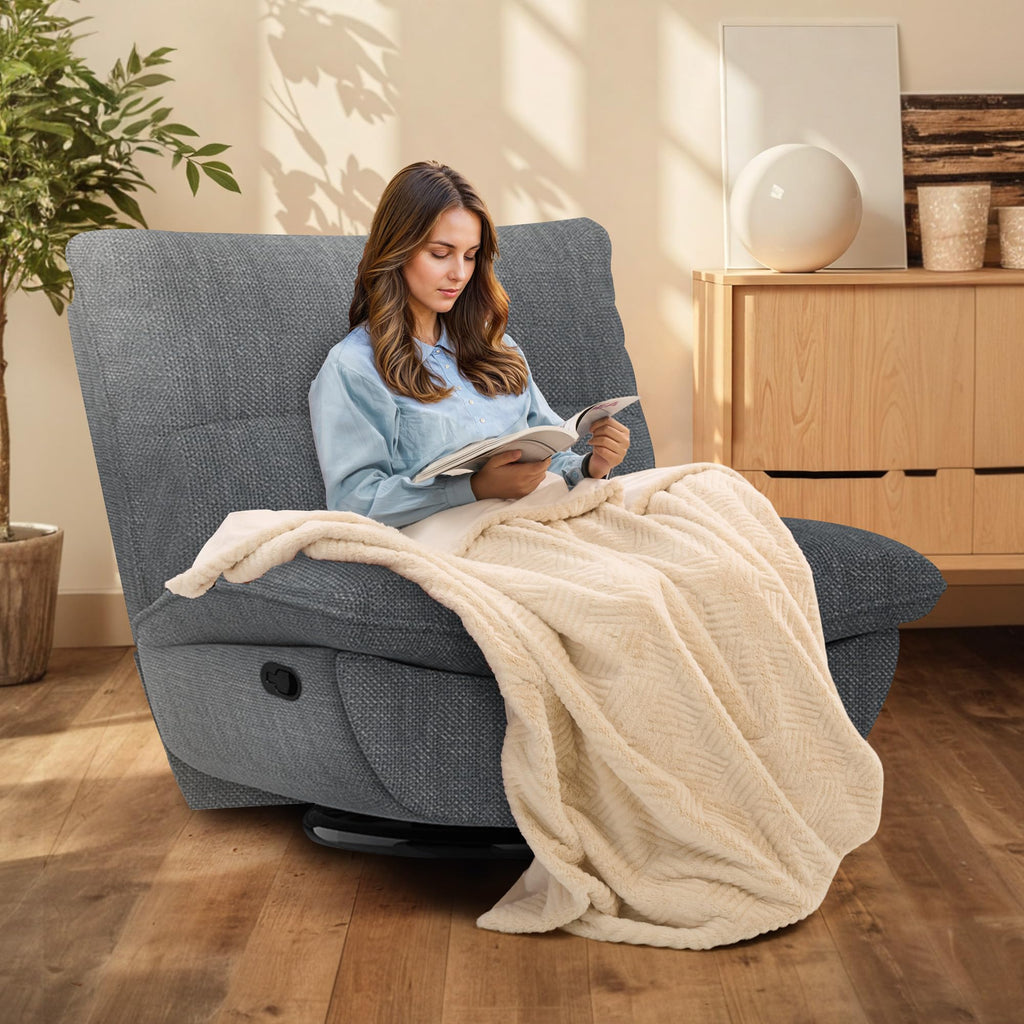 Softa Entspannungssessel, Manueller Schaukelstuhl mit verstellbarer Fußstütze, Seitentaschen, gepolsterte Sitzfläche und Rückenlehne, bequemer Liegesessel für das Wohnzimmer, Grau