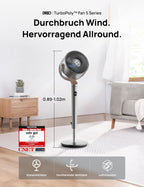 Dreo 20dB leiser Standventilator, 120°+120° Omni-direktionale oszillierende Ventilator, 26M Windentfernung, 1200m³/h Luftvolumen Echt Turbo-Luftzirkulator Fans, 102CM Höhe 3 Modi 8-Geschwindigkeit