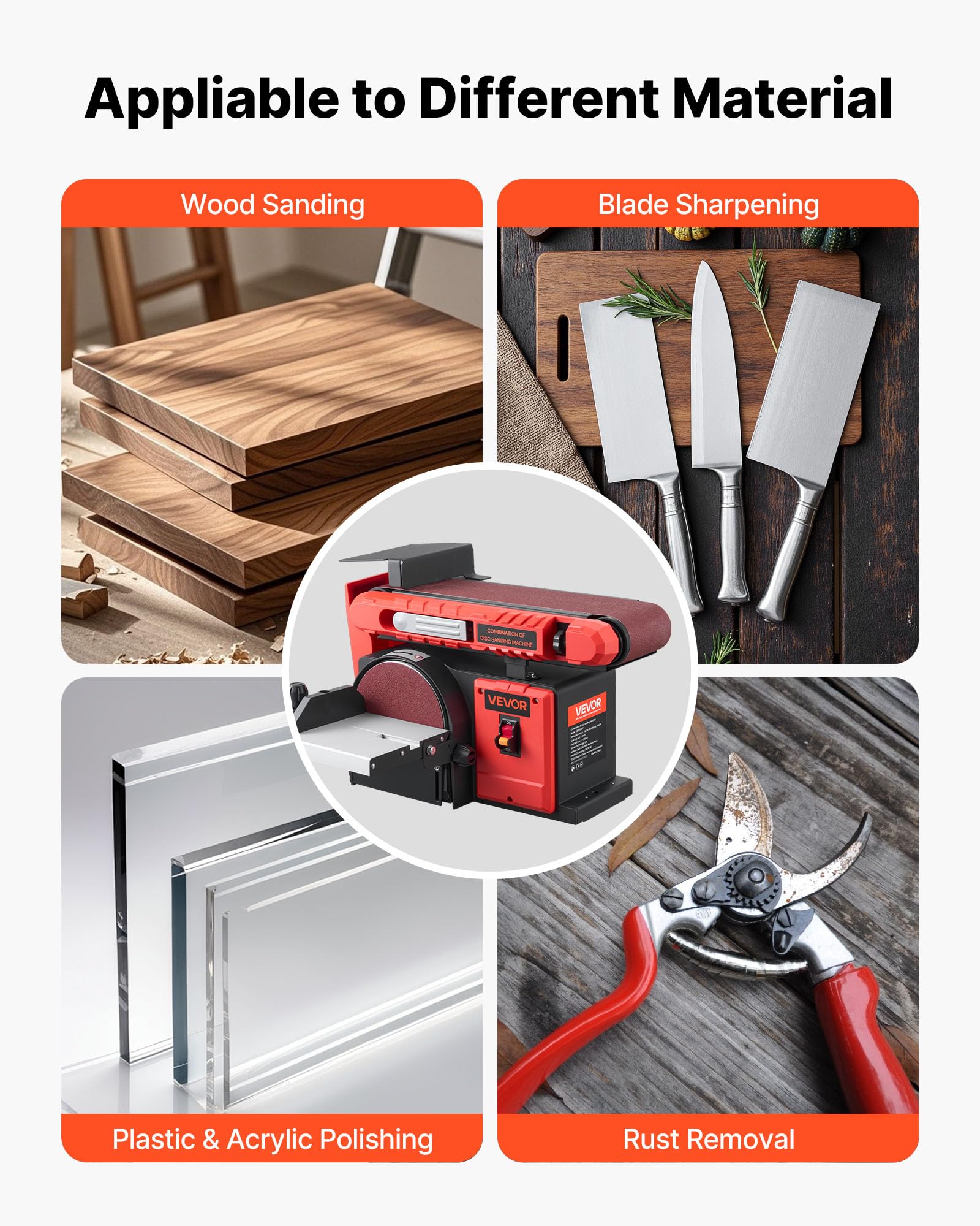 VEVOR Band-Tellerschleifer 400 W, 152,4 mm Tellerschleifer & 101,6x914,4 mm Bandschleifer, mit 0-45° verstellbarem Arbeitstisch & Staubabsauganschluss für Holzbearbeitung, Messerschärfen