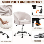 Yaheetech Schminkstuhl mit Samtbezug, Schreibtischstuhl mit Armlehnen, Drehstuhl mit Rollen, Höhenverstellbar Homeoffice Stuhl, Bürosessel mit Schaukelfunktion, drehbar Polsterstuhl Cremeweiß