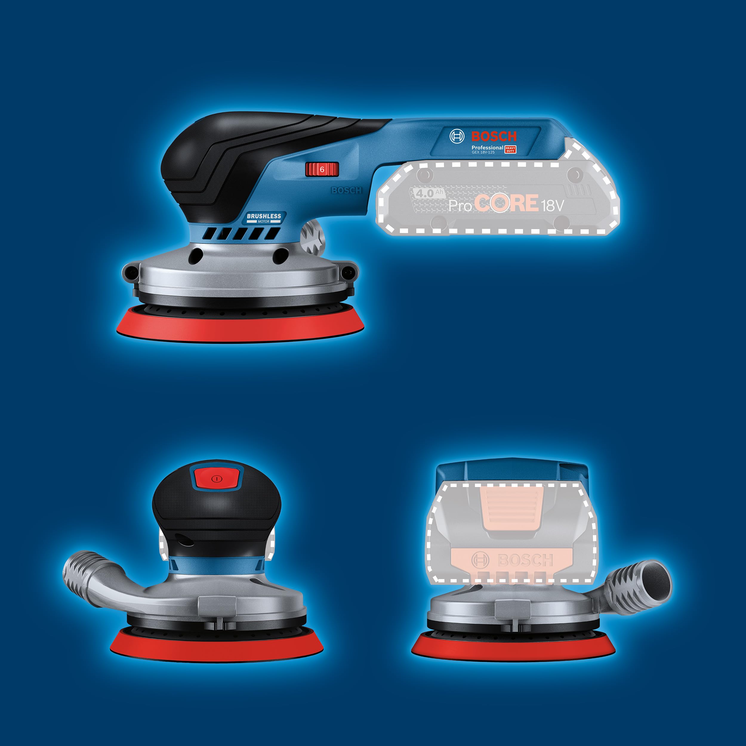Bosch Professional 18V System Akku Exzenterschleifer GEX 18V-125 (inkl. Schleifteller (125mm), 1x Schleifpapier, Staubbeutel, ohne Akku/Ladegerät)