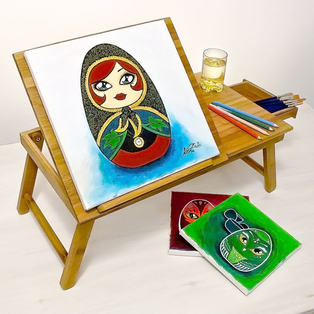 Relaxdays Laptoptisch aus Bambus HBT: 24 x 55 x 33 cm Beistelltisch mit praktischem Fach für Stifte oder Notizen verstellbarer Computertisch als Knietisch und Betttisch Notebooktisch aus Holz, natur