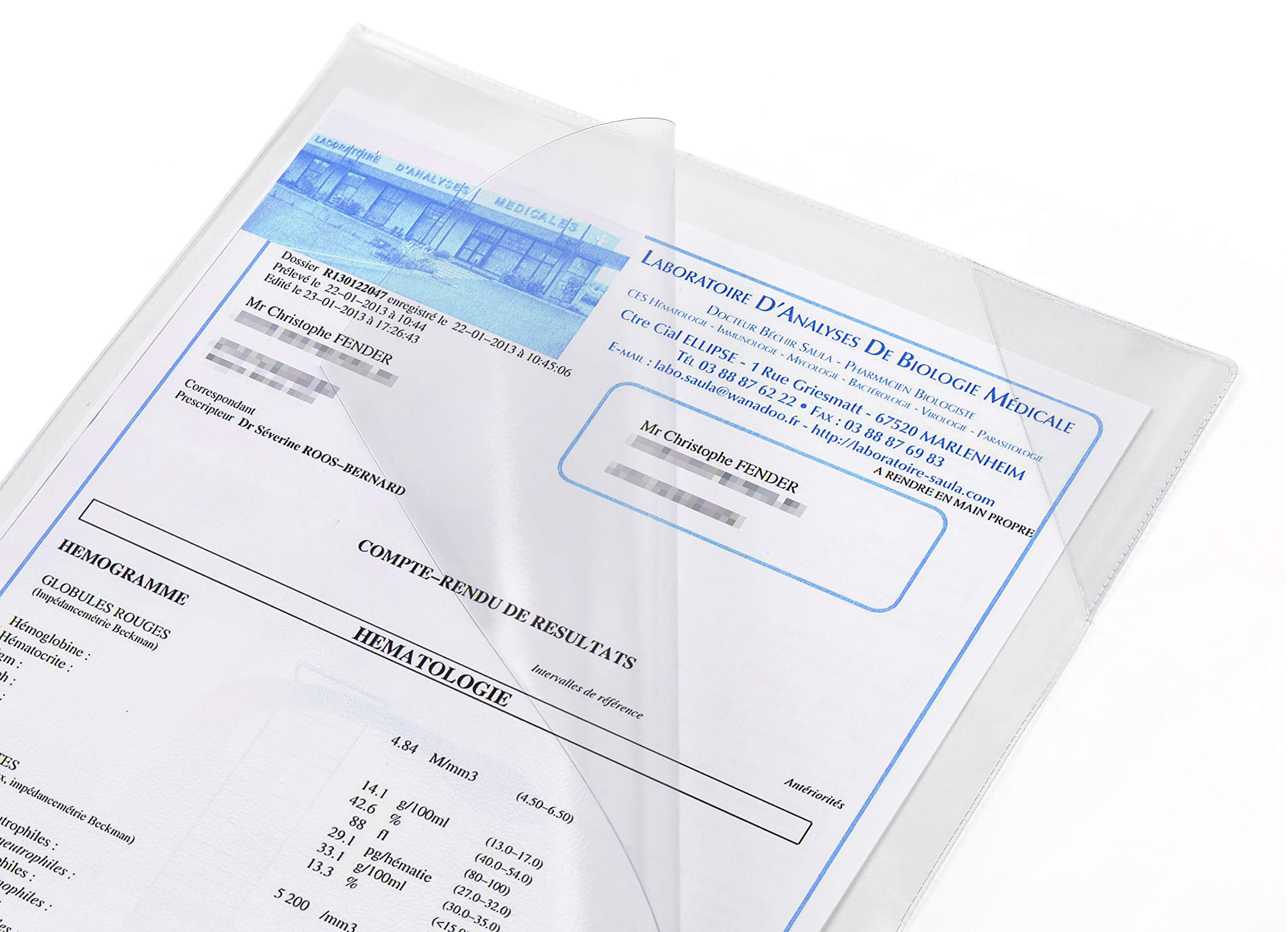 Djois, 194773 - Klebetasche, repositionierbar, A4, transparent, 5 Stück, Easy Load Ecke, blendfrei, smarte Präsentation, organisierte Dokumente, Glasoberfläche, Einfache Handhabung