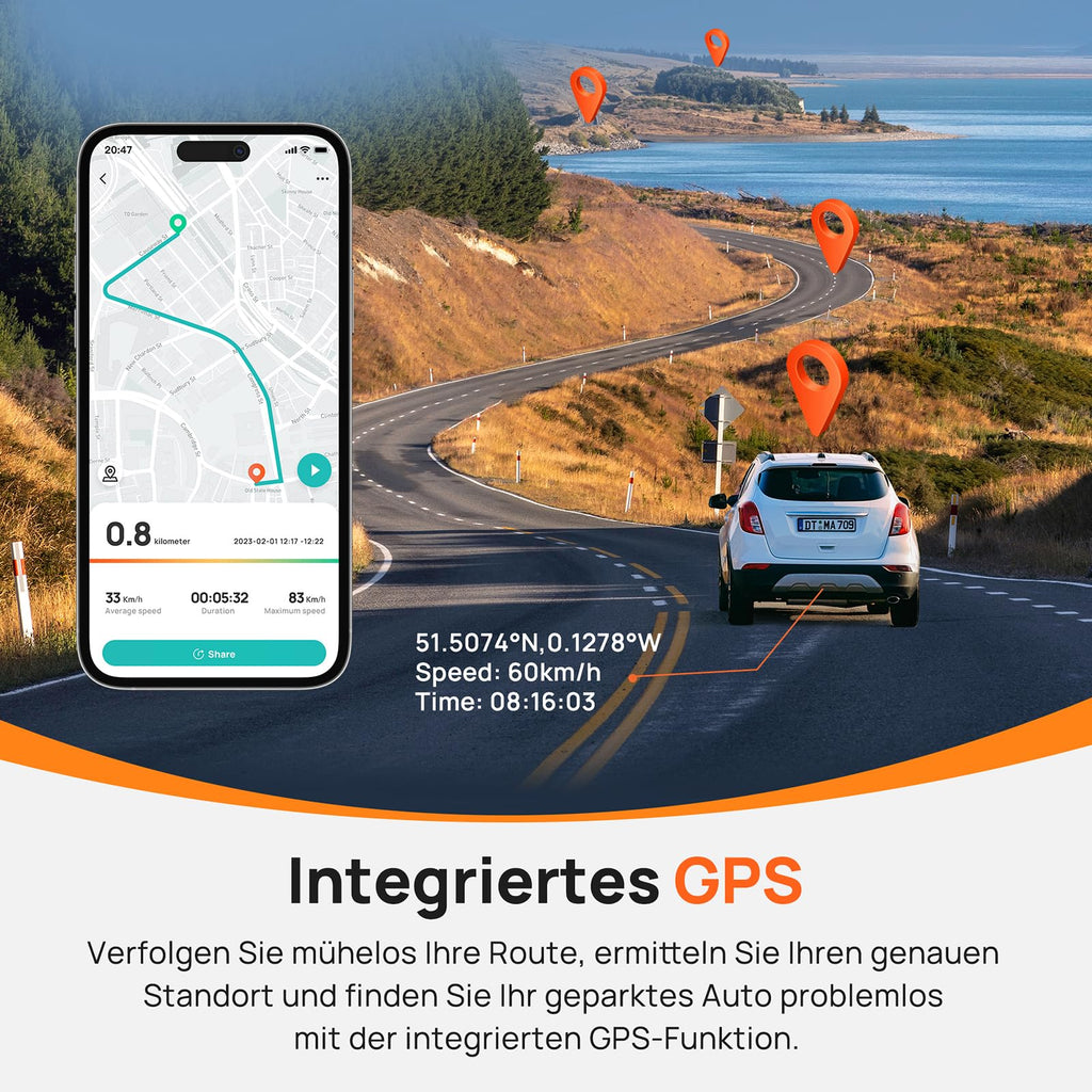 70mai 4K Dashcam A810, HDR Dual-Kanal Dash Cam mit 128GB SD-Karte, Sony STARVIS 2, Night Owl Vision, vorne und hinten 24/7 Parküberwachung, AI-Sensor, GPS, ADAS, WiFi&App Steuerung, bis zu 256GB