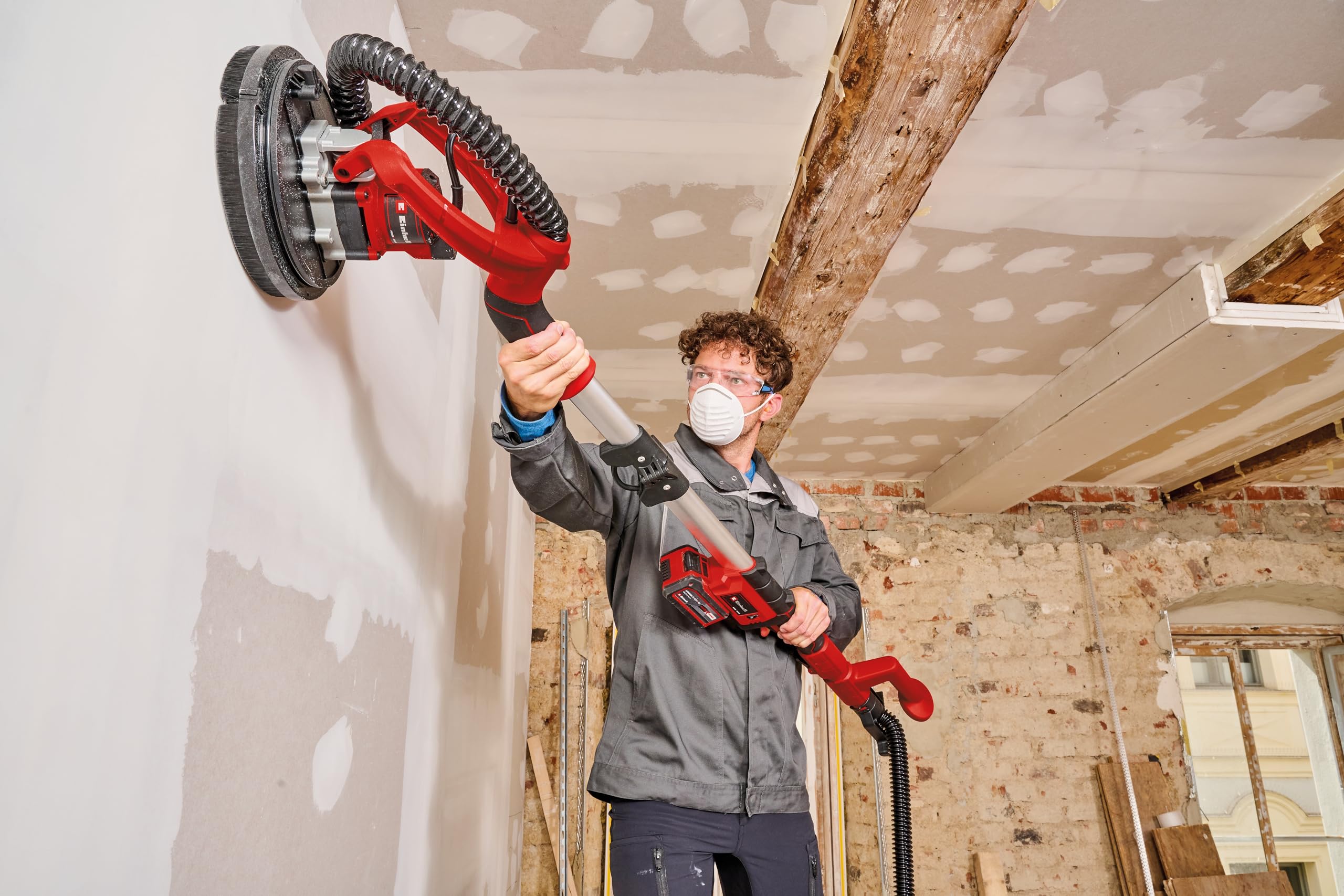 Einhell Akku-Trockenbauschleifer TP-DW 18/225 Li - Solo Power X-Change (Lithium-Ionen, inkl. Verlängerungsschlauch, Staubfangsack, Schleifpapier uvm. ohne Akku und Ladegerät)