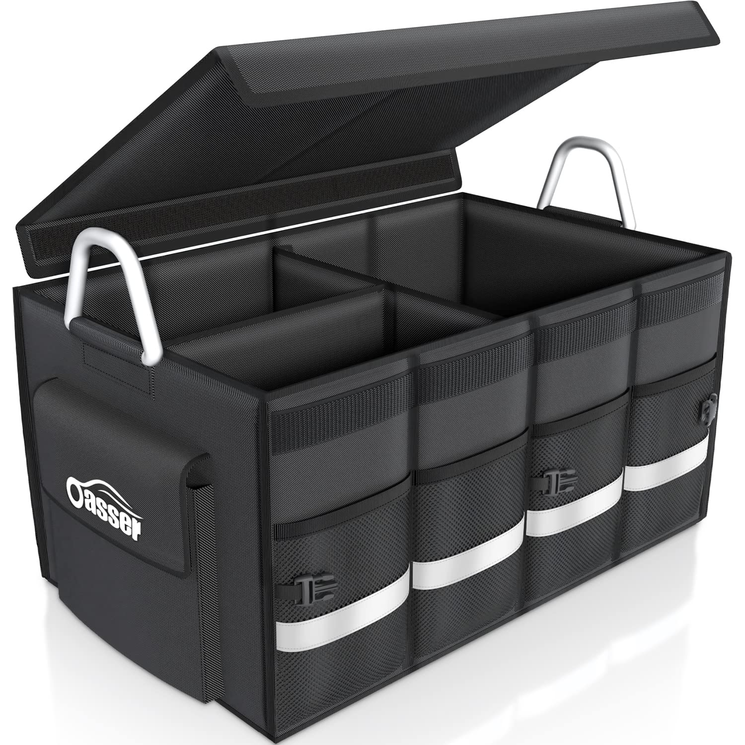 Oasser Kofferraumtasche Kofferraum Organizer mit Deckel Auto Organizer Autotasche Box Praktisch Wasserdicht Rutschfest Faltbar mit Aluminium Griffe Reflexstreifen