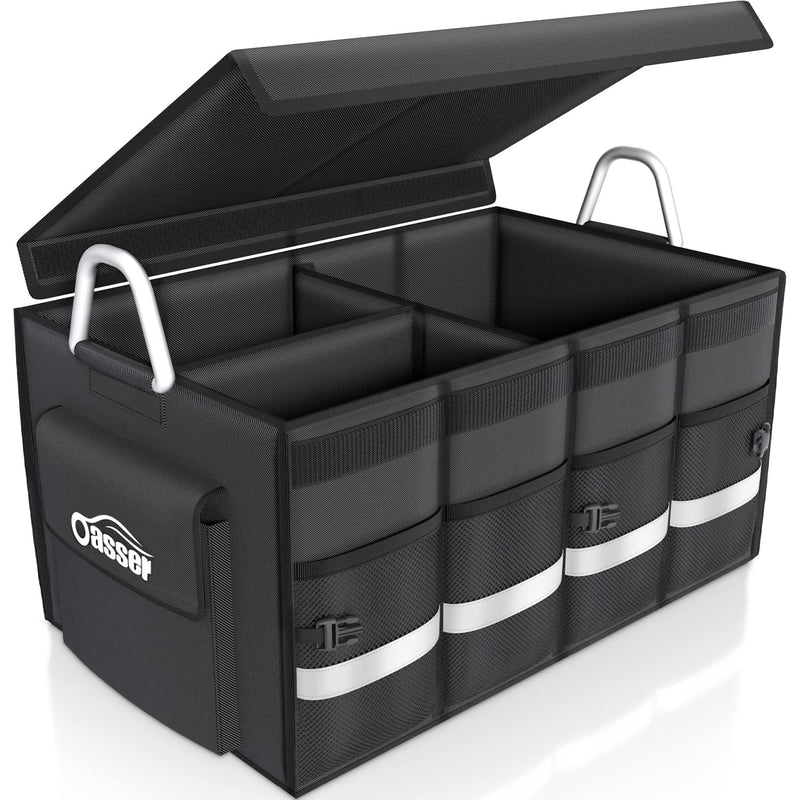 Oasser Kofferraumtasche Kofferraum Organizer mit Deckel Auto Organizer Autotasche Box Praktisch Wasserdicht Rutschfest Faltbar mit Aluminium Griffe Reflexstreifen