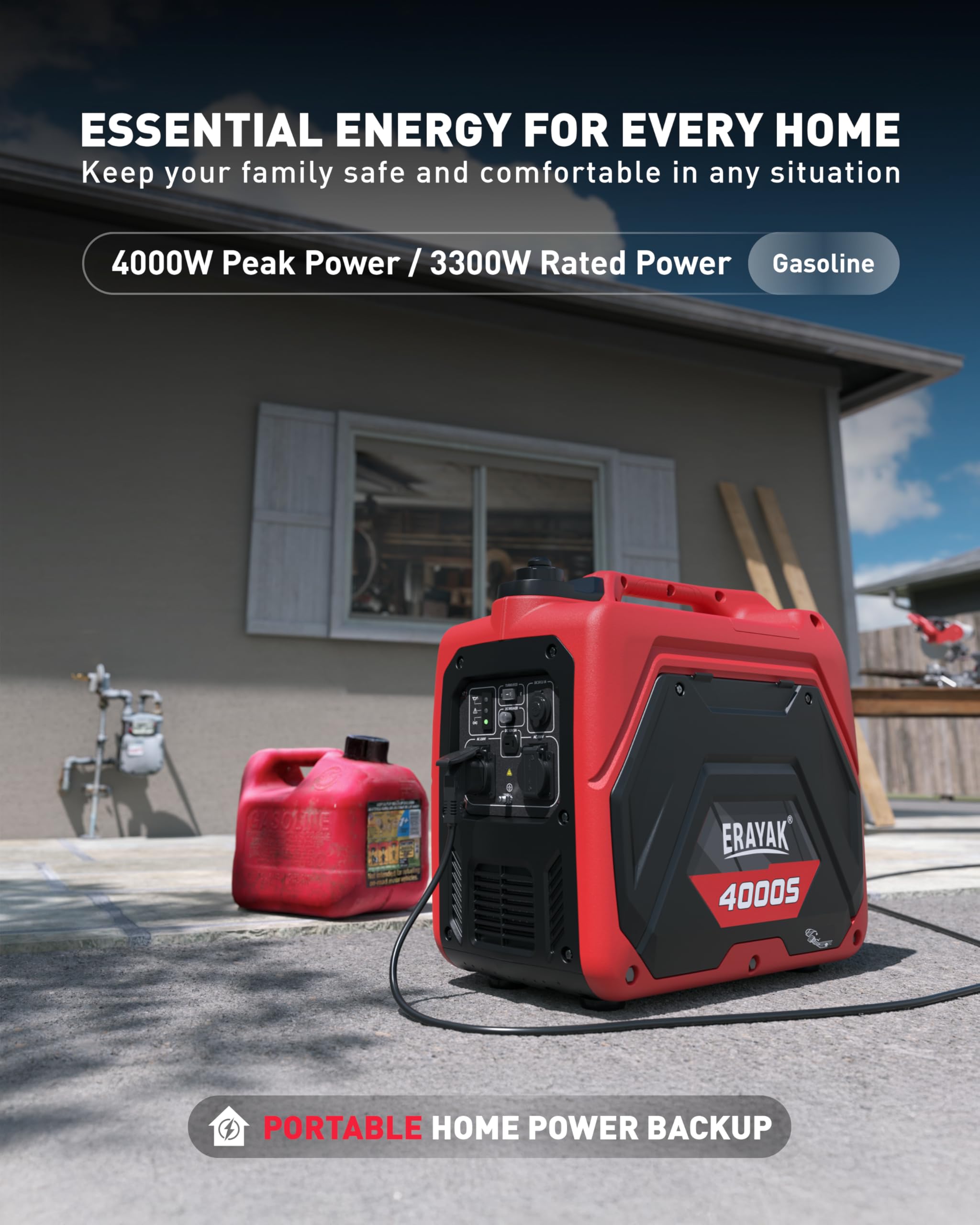 ERAYAK 4000W Notstromaggregat Leise Benzin Inverter Stromerzeuger Stromaggregat Generator Stromgenerator mit Ölsensor ECO-Modus für Camping, Wohnmobile (EYG4000S)