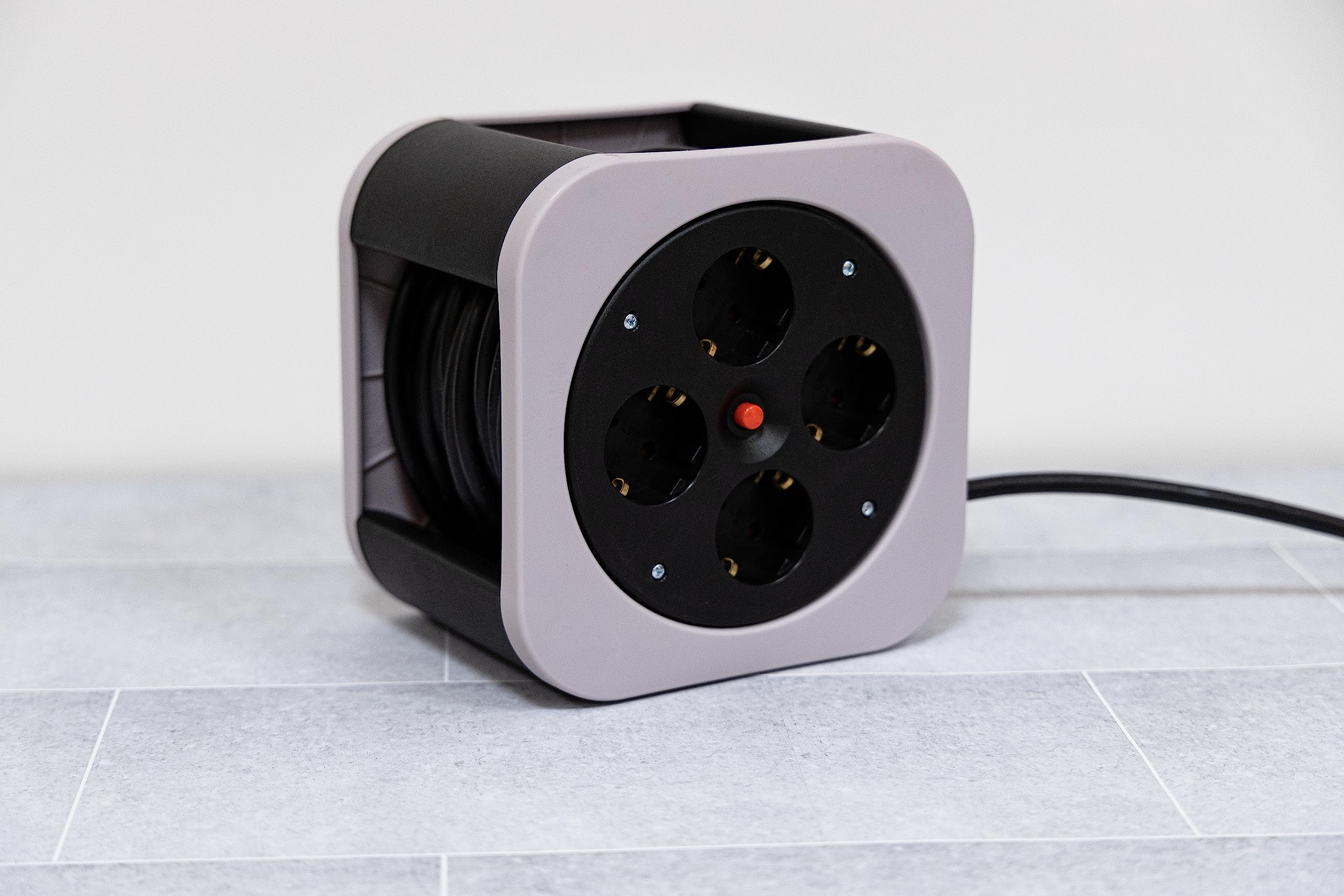 REV Kabeltrommel, Innenbereich, 4 Schutzkontaktsteckdosen, 10m, grau