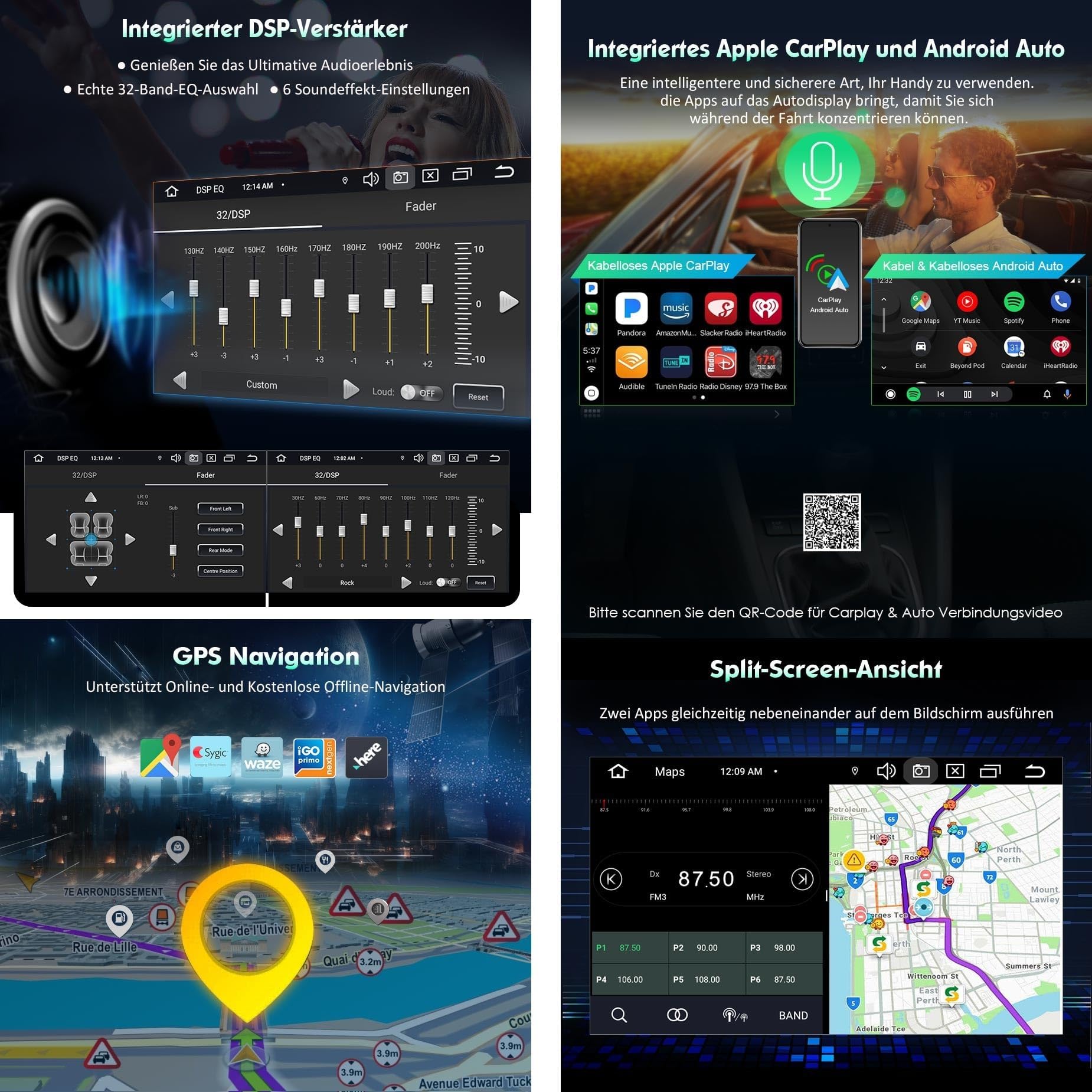 Android 14 Autoradio DVD für Mercedes Benz Klasse ML/GL W164 X164 Unterstützt DAB+ Navi Carplay Bluetooth WiFi A2DP RDS FM/AM Radio DSP Canbus Navigation 4GB RAM+64GB ROM