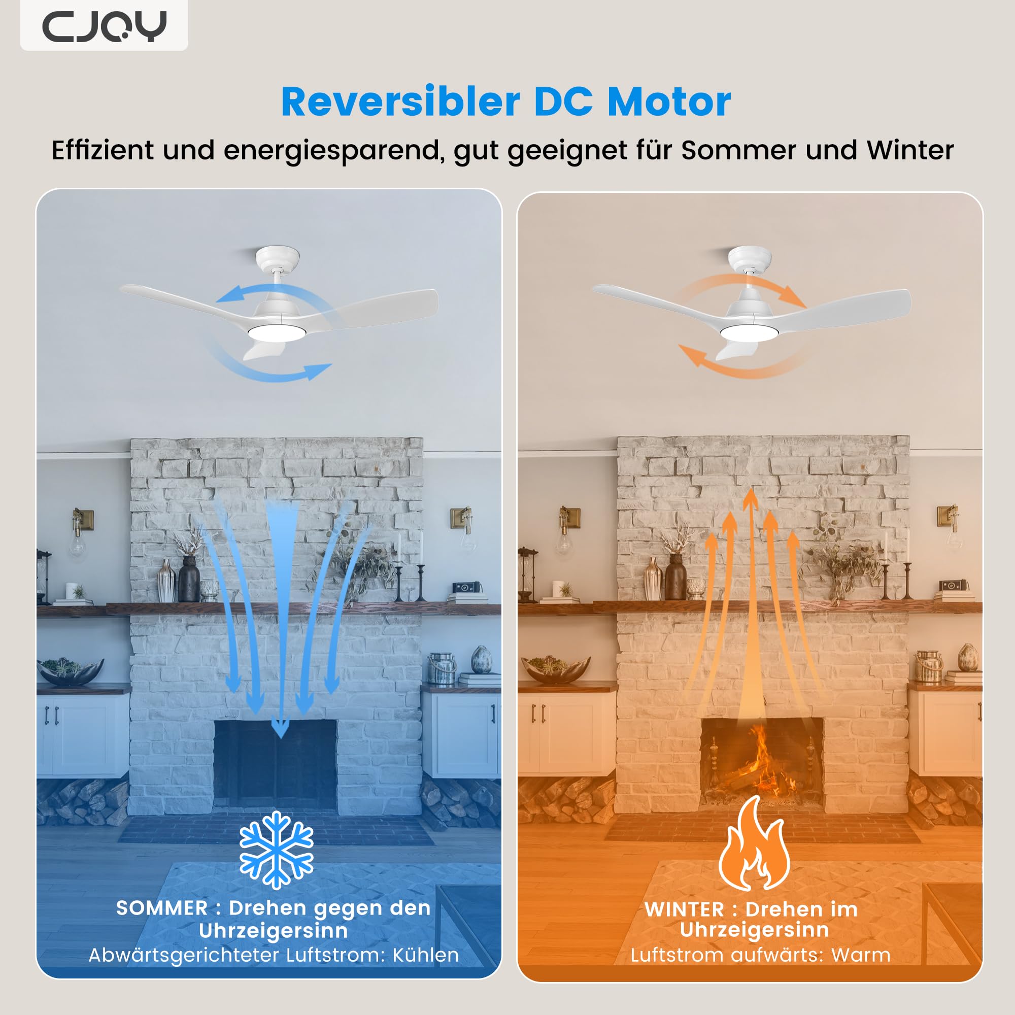 CJOY Deckenventilator mit Beleuchtung, 107 cm Deckenventilator mit Beleuchtung und Fernbedienung Leise, DC Umkehrbar, Speicher 3CCT, Dimmbar, 6 Geschwindigkeiten, Zeitschaltuhr Für Schlafzimmer