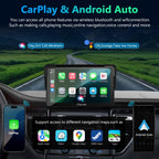 Carpuride Carplay Screen, Tragbares Kabelloses Carplay und Android-Auto, 7 Zoll 1080P HD-Touchscreen-Radio mit BT 5.0, Spiegel-Link-Unterstützung, LKW, Wohnmobil, Armaturenbrett-Halterung