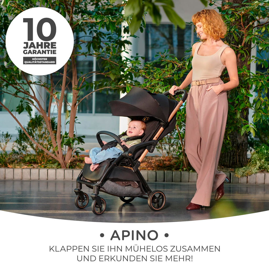Kinderkraft APINO Buggy bis 22 kg, Liegebuggy, Kinderwagen, Leicht - 7,5kg, Automatisches zusammeklappen, Verstellbare Rückenlehne bis zur Liegeposition, ideal für Reisen, Schwarz