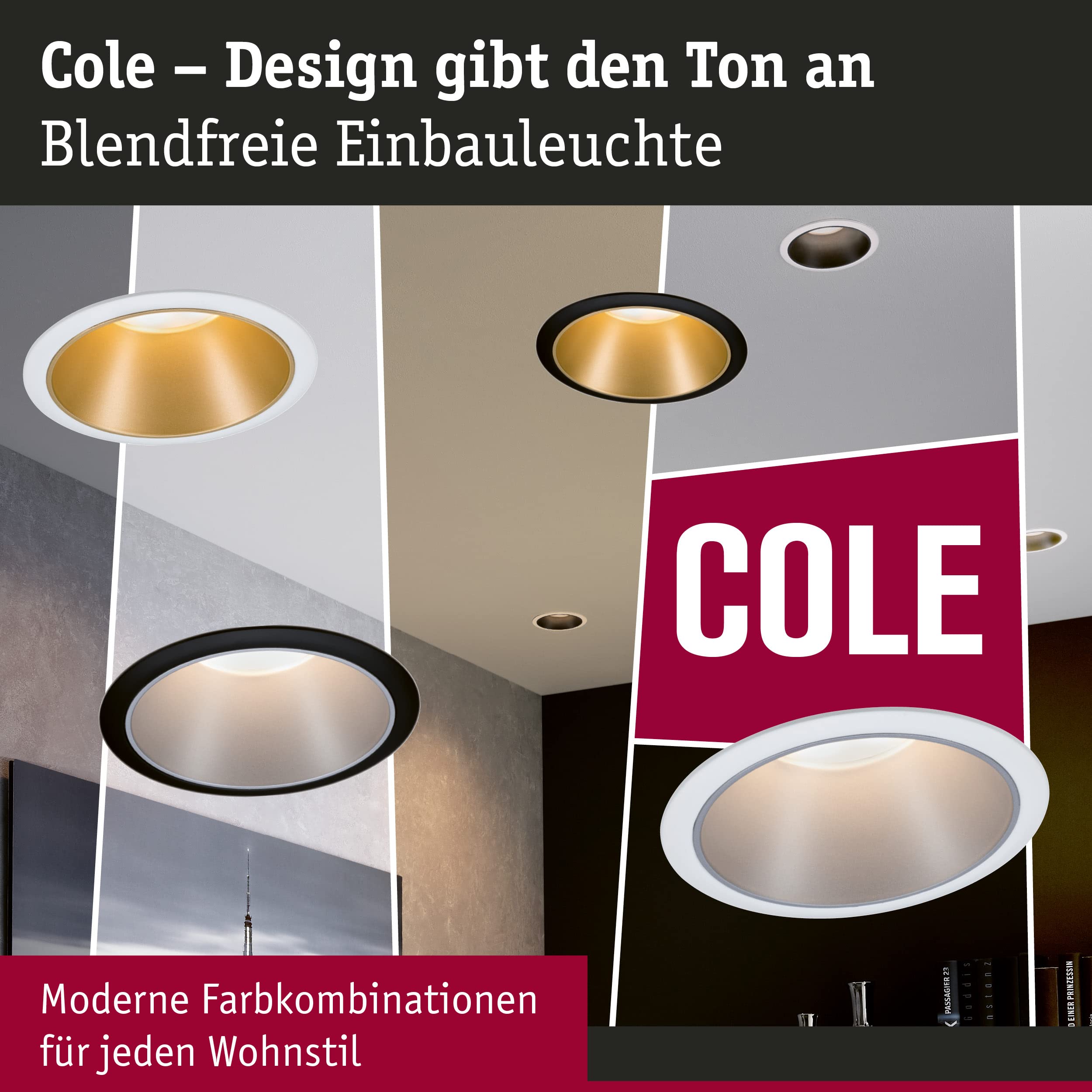 Paulmann 93404 LED Einbauleuchte Cole rund incl 3x6W dimmbar Einbaustrahler Schwarz, Gold matt Einbaulampe Kunststoff, Alu Zink Deckenspot 2700K