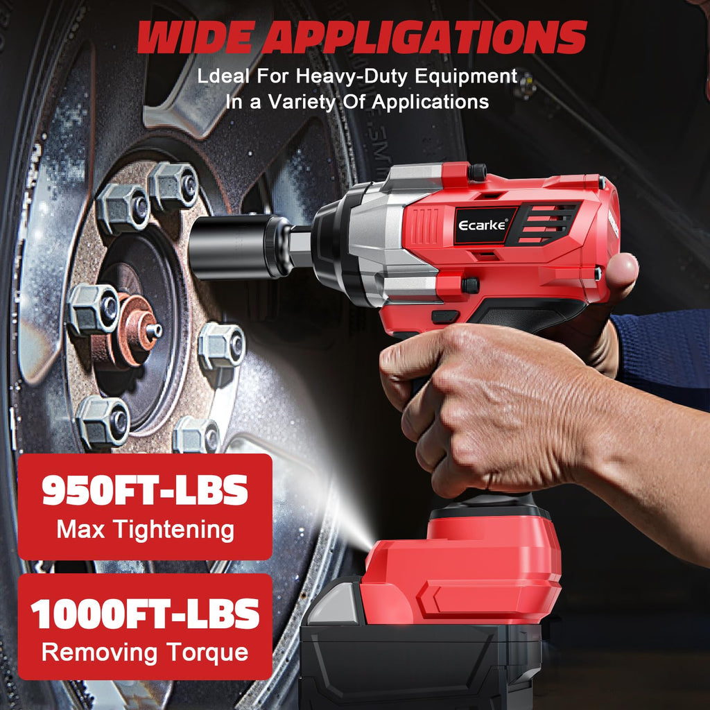 Ecarke 1400Nm Akku-Schlagschrauber, kompatibel mit Mil-waukee 18V Lithium, bürstenloser 1/2 Zoll Schlagschrauber mit LED-Licht für Radmuttern, Gerüstbau & Kfz-Wartung (Ohne Akku & Ladegerät)