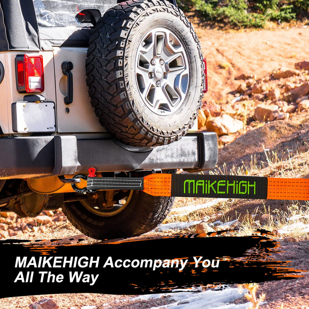 MAIKEHIGH Abschleppseil 5M x 5cm, 10 Tonnen (22,000 Lbs) Polyester Tow Rope Kit Für Off-Road Recovery Mit 2 Verstärkten Haken und 2 Handschuhen
