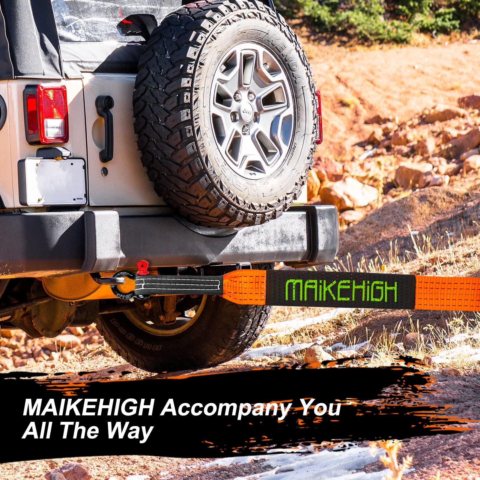 MAIKEHIGH Abschleppseil 5M x 5cm, 10 Tonnen (22,000 Lbs) Polyester Tow Rope Kit Für Off-Road Recovery Mit 2 Verstärkten Haken und 2 Handschuhen