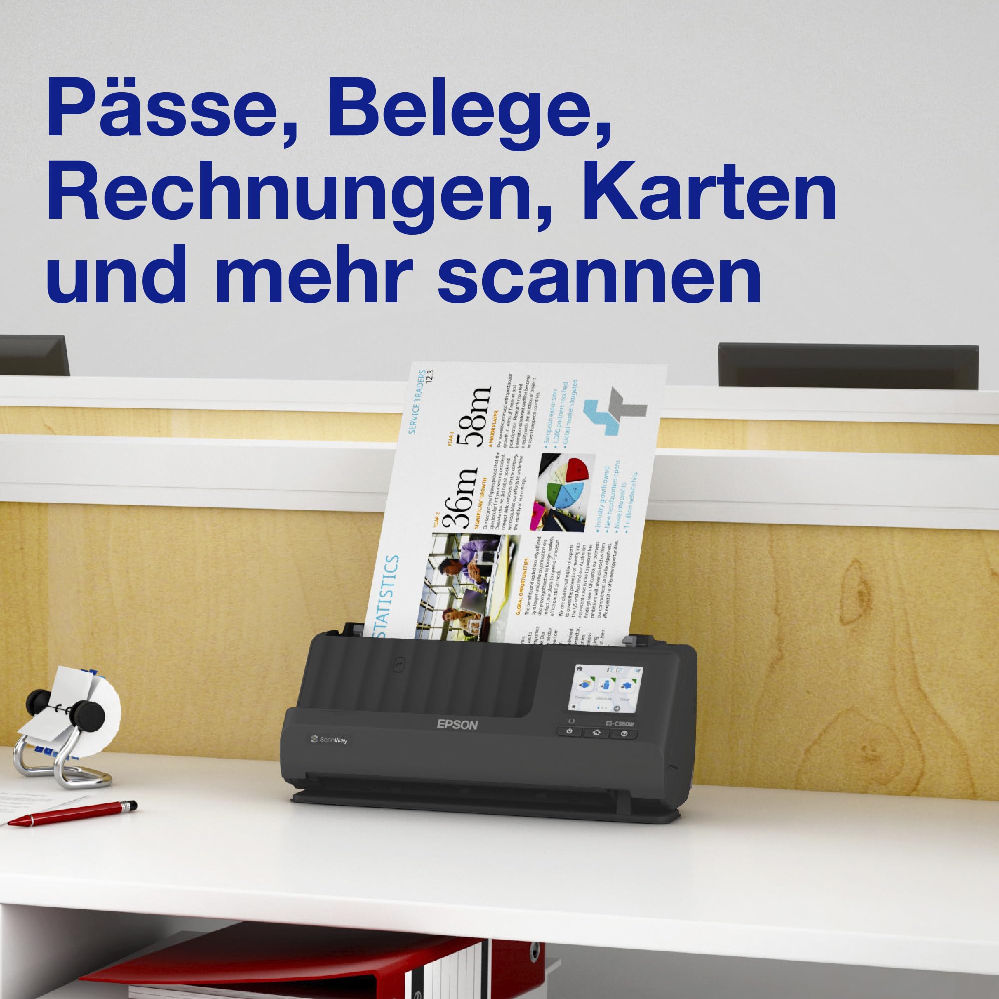 Epson Wi-Fi Scanner ES-C320W, kompakter A4 Business Scanner mit geringem Stromverbrauch, Duplex-Einzugscanner mit vielseitiger Medienverarbeitung, schwarz