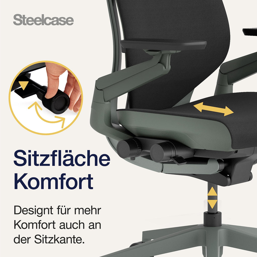 Steelcase Gesture Ergonomischer Bürostuhl mit 360° Armlehnen, 3D-Live Back Lumbalstütze, anpassbarer Kopfstütze Onyx Schwarz, 66 x 62.5 x 107